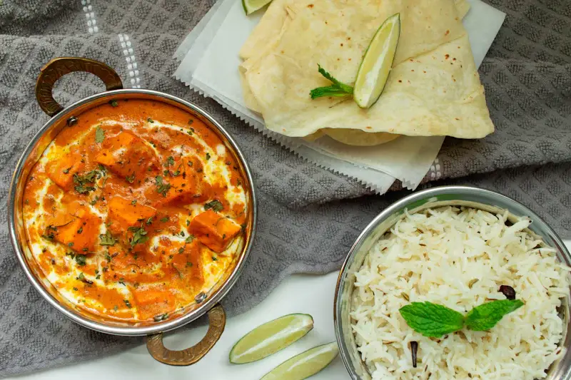 Indian curry and rice at a restaurant in Singapore