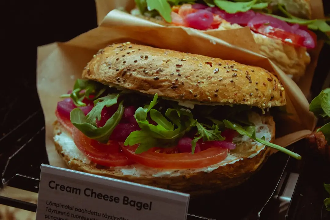 Bagel breakfast sandwich at a cafe