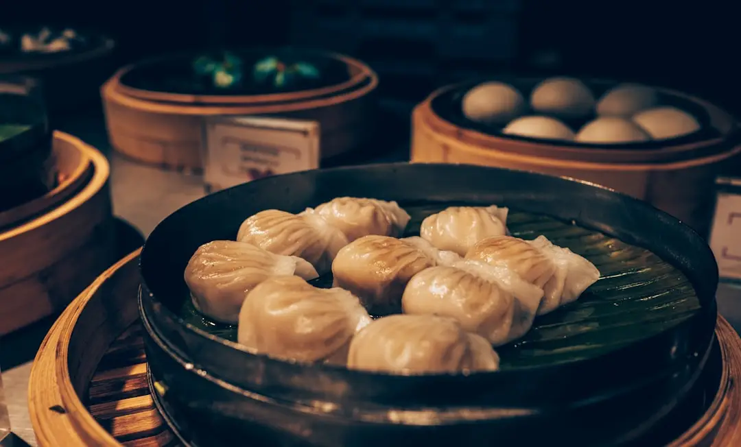 Xiao long bao soup dumplings in bamboo steamer